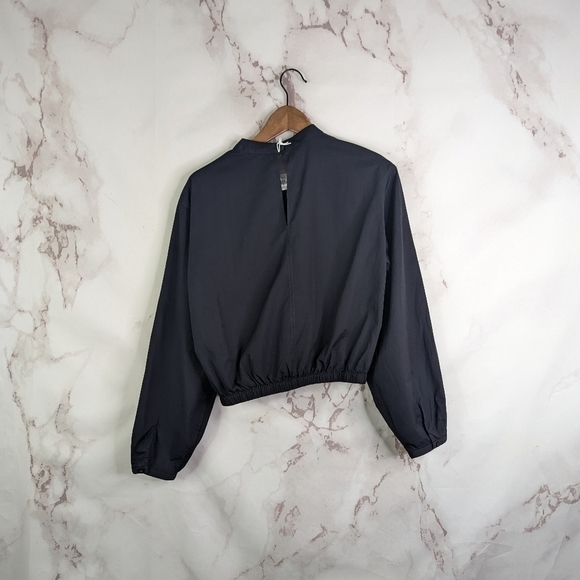 Everlane Blouse Women Black Crop The Mock Neck Bubble Top Cotton Long Balloon - Picture 7 of 15